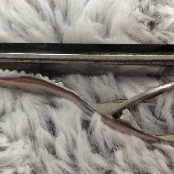 Vintage Black Onyx with Diamond Chip Silver-Tone Tie Clasp - Picture 4 of 5